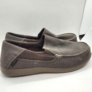 Mens Crocs Loafers 8 Brown Canvas Slip-On Casual Shoes Grandpa Core Bloke norm